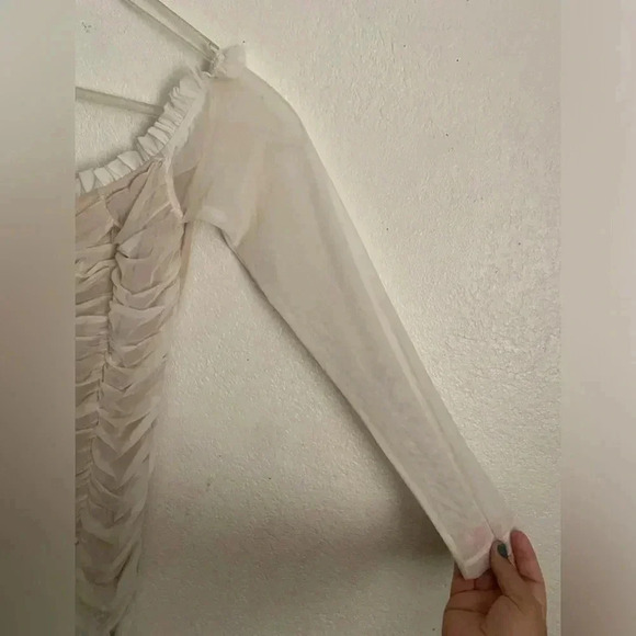 Fashion Nova Maura Mesh Off Shoulder White / Nude Dress L - Picture 7 of 11